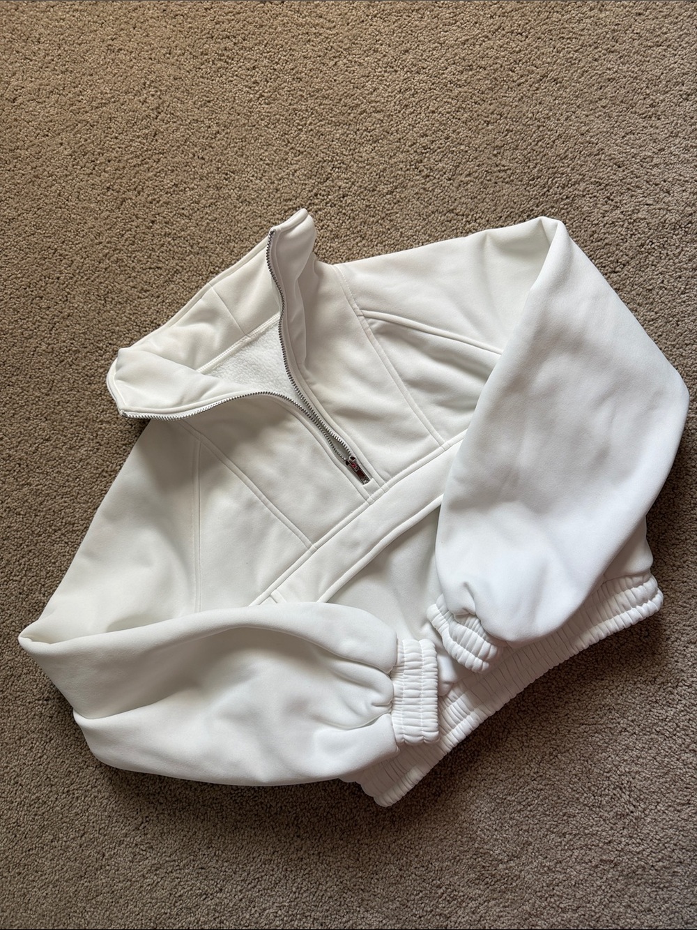 Girl’s Half-Zip Pullover Cropped Sweater - Grey and White Size Large 10/12 - Picture 2 of 3